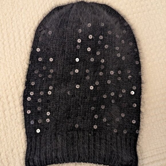 Black Angora Sequin Beanie Joe Fresh O/S Soft Fluffy - Picture 3 of 7